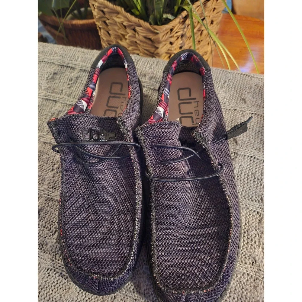 HEY DUDE Wally Sox Jet Black Mens Slip On Loafers Shoes Size 10